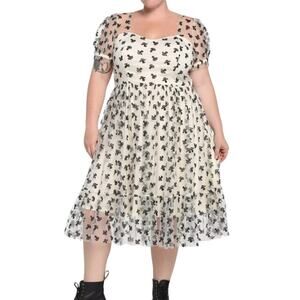 Hot Topic Mushroom Glitter Mesh Dress Cream Black Sheer Lined Plus 4X NWT